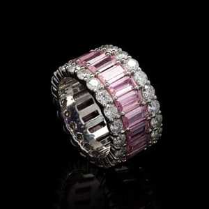 สีชมพู Moissanite ฮาโลทรงกลม Lab แหวนเพชร 925 เงินสีชมพูไพลินแหวนพลอยครบรอบแหวนแต่งงานของขวัญ - Product Image 1