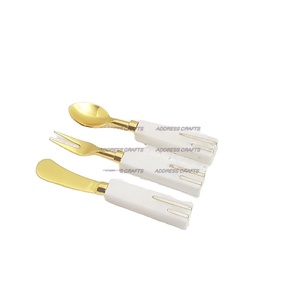 ชุดช้อนส้อมสแตนเลสเกรดอาหารสีขาวมือจับหินอ่อนตกแต่งโต๊ะเครื่องครัวร้านอาหารที่ใช้ - Product Image 1