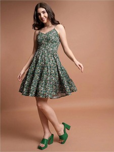 Indian Hand <b>Block</b> Floral <b>Printed</b> 100% Cotton Mini Dress New Trendy Summer Casual Wear Wedding Handmade Natural Waistline - Product Image 2