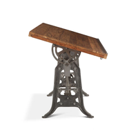 Table à dessin vintage industrielle steampunk, chariot, style mi-siècle, fonte, bois massif, teck recyclé, finition miel, table à manger
