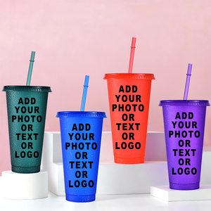 Factory Wholesale Custom Logo 24oz Bpa Free <strong>Reusable</strong> Plastic Iced Coffee Drinkware Color Glitter Tumbler <strong>Cups</strong> With Lid and Straw - Product Image 2