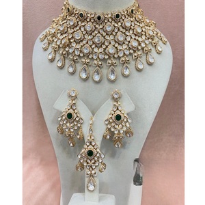 Traditional Wear Gold Plated Moissanite Kundan <b>Necklace</b> <b>Set</b> With <b>Earrings</b> <b>And</b> Tikka Indian Wedding Party Jewelry for Women - Product Image 1