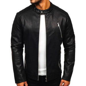 High Quality <b>Men's</b> Winter <b>Leather</b> Motorbike <b>Jacket</b> Stand Collar Front Logo Waterproof Breathable Slim Fit Wholesale <b>Cheap</b> Price - Product Image 1