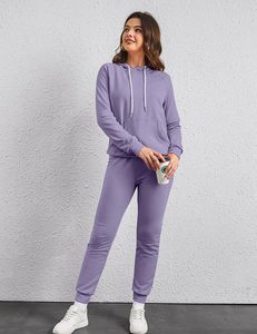 Ropa de calle deportiva de Invierno para mujer, conjunto de chándal con capucha, cómodo, ligero, traje de dos piezas para correr, entrenamiento de gimnasio 100% - Product Image 3