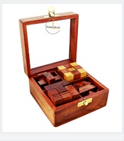 Ensemble de jeux éducatifs en bois artisanal indien 4 en 1 avec blocs imbriqués, serpent à cubes diagonaux, choix de cadeaux