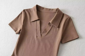 เสื้อยืดแขนยาวสำหรับผู้หญิงฤดูใบไม้ผลิฤดูใบไม้ร่วงเสื้อครอปสีเรียบเข้ารูปพิมพ์ลายแบบกำหนดเองลำลองแขนสั้น - Product Image 4