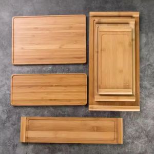 Plateau en bois de bambou avec poignée Plateau de service de dîner Plateau de petit déjeuner de restaurant pour la nourriture d'hôtel Assiette à sushi adaptée à la fête - Product Image 2