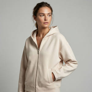 Sudadera con capucha y cremallera elástica marrón moteado con bolsillos sin coser - Product Image 1