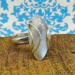 2024 nouveau Design bagues en argent fin arc-en-ciel pierre de lune Cabochon Marquise forme pierre précieuse naturelle incrustation de diamant réglage parties - Product Image 3