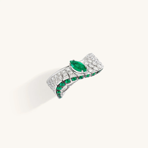 Luxury Women Emerald Cocktail <b>Ring</b> Bowknot Design Pave Set Diamonds 18K Gold Fine Jewelry Party <b>Statement</b> <b>Ring</b> - Product Image 2