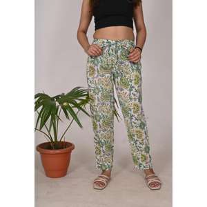 Vêtements de nuit pour femmes pyjama coton bloc imprimé pantalon avec taille élastique à la main doux élégant pantalon de nuit - Product Image 1