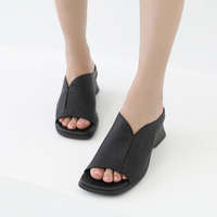 [JSHOE] Mules pour femmes en cuir d'agneau véritable fait main, bout carré, talon de 6,5 cm, chaussures décontractées confortables