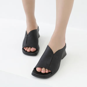 [JSHOE] Mules pour femmes en cuir d'agneau véritable fait main, bout carré, talon de 6,5 cm, chaussures décontractées confortables - Product Image 5