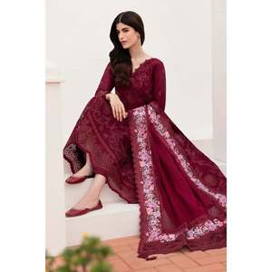 Embroidered Organza Lawn Straight <b>Suit</b> with Floral Print and Natural Waistline - Product Image 4