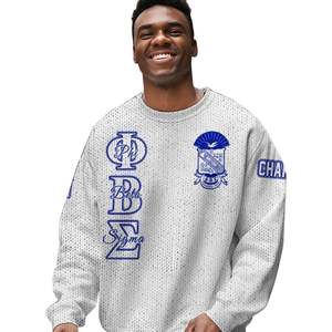 Phi Beta Sigma Blue White <b>Acrylic</b> Knit Sweater 1914 Chenille Letters Sigma Beta Greek Fraternity Sweater Apparel - Product Image 5
