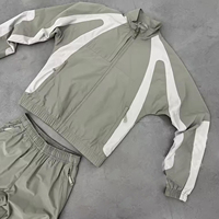 Ensemble de survêtement homme léger 100% coton avec veste zippée et pantalon, coupe épaules tombantes, coupe-vent, design logo personnalisé, effet délavé, pour l'hiver et la maternité