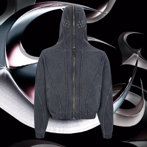 Fabricante de sudaderas con capucha de peso pesado con cierre completo, sudadera con capucha gris lavada con cierre completo - Product Image 3