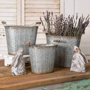 Ensemble de 2 jardinières en métal galvanisé avec poignées, style fermier, décoration de jardin intérieure et extérieure, bacs - Product Image 5