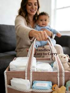 حقيبة حفاضات أطفال من القطيفة الوردية بسعر المصنع، سلة تخزين أنيقة لمستلزمات المواليد الجدد ومحطة تغيير الحفاضات - Product Image 4