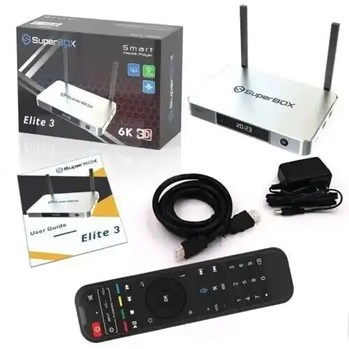 SuperBox Eliites 3, Android Tv Box, Controle Remoto de Voz, Carregar Totalmente 6K com 4 Gb de RAM 64 GB Media Player Grátis 4 dias grátis