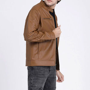 Veste en cuir véritable personnalisée vestes en cuir prix usine veste/Pakistan cuir d'agneau en gros, mode hommes noir personnalisé - Product Image 5