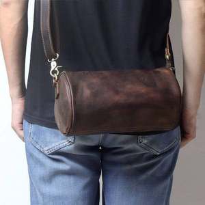 Sac à bandoulière en cuir véritable, deux sangles, 45-55 cm, fermeture à boucle, marron foncé, minimaliste, vintage, pour femme, toutes saisons, usage quotidien - Product Image 2