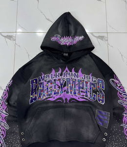 Sweat à capuche en strass imprimé en sérigraphie streetwear de haute qualité pour hommes, 100% coton 400GSM Flees, vente en gros et sur mesure - Product Image 2