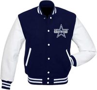 Cowboys Varsity Jacke Herren-Stil Letterman Jacke Marineblau & Weiß Football Fan Bomberjacke Wolle & Echt- & Kunstleder Ärmel