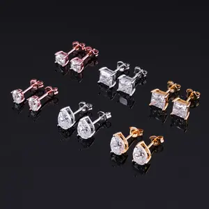 Pendientes de Lujo Starsgem con Moissanita Redonda de 0.5ct, 1ct, 1.5ct, 2ct, 3ct, Plata de Ley 925, Cierre a Presión y Rosca, para Mujer - Product Image 1