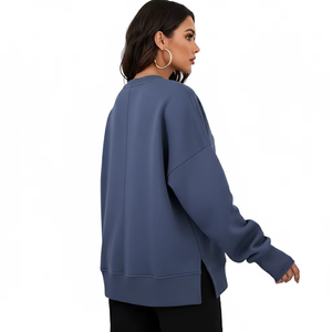 Haut à manches longues haut de gamme pour femmes, couleur unie, col rond, tissé, anti-froissement, respirant, style hip-hop, hiver, automne, printemps, ODM - Product Image 3