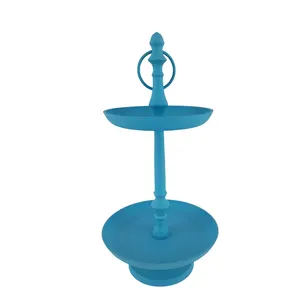 Bulk Latest Design Aluminium 2 Tier Cake Stand For Serving And birthday Decoration Nickel blue Colour Tiered Tray cake holder