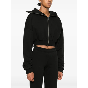 Veste d'hiver à capuche décontractée High Street pour femmes solide noir broderie 3D personnalisée fermeture éclair complète anti-rétrécissement caractéristiques avant - Product Image 4