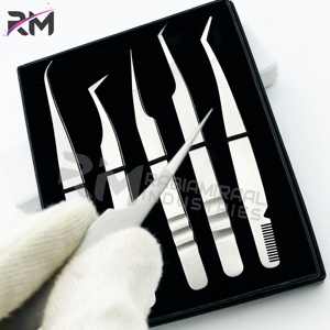 Super Septembre Haute Qualité Argent Pointe Et Dos Eau Sable Cils Pince À Épiler 45/65/90 Degrés Pointe/5 Pcs Noir Boîte De Cartes Emballage - Product Image 4