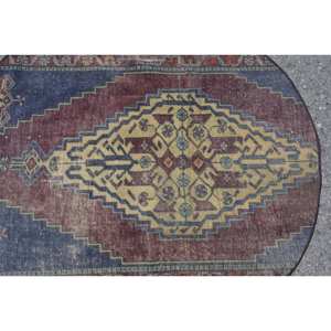 Vintage 4x4ft Turkish <b>Wool</b> Rug <b>Red</b> Blue Patchwork Design Classic Handmade Large Area Rectangle Area Rug Hallway Room Room Rug - Product Image 5