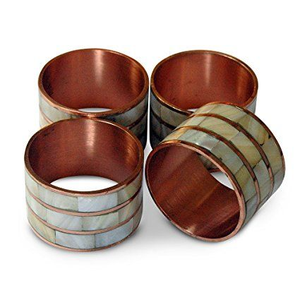 Bagues élégantes en laiton avec incrustations de nacre dorée, vaisselle pour la décoration de fête et accessoires de table en stock - Product Image 4