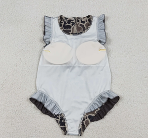 Детский купальник для девочек S0597, летний, с рюшами, на молнии, с принтом «темно-коричневый камуфляж с оленями» - Product Image 6