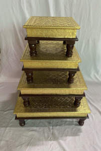Handmade Handicraft Wooden Brass Fitted Inlay Bajot Chowki Set Of 4 For Pooja <b>Unit</b> Wedding Gift For Home Hotel And Pooja <b>Unit</b> - Product Image 3