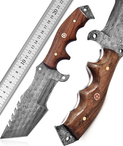 Meilleur couteau de suivi en acier damas fait à la main couteau de camping à lame fixe étui en cuir personnalisable manche en bois de rose OEM personnalisable - Product Image 5