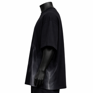 OEM Custom Washed Black Oversized T <b>Shirt</b> for Men Soft Cotton Streetwear <b>Flame</b> Design Wholesale Summer Top - Product Image 4