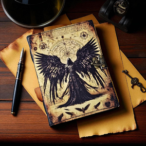 Impreso 400 páginas Raven horror Leather Journal Lock Vintage Gothic Grimoire Cuaderno de tapa dura hecho a mano Diario de escritura antiguo - Product Image 4