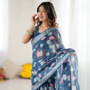 Georgette léger imprimé floral Saree extensible impression numérique parfait pour toutes les occasions - Product Image 1