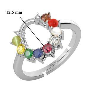 NOVAMART Fine 92.5 Sterling <b>Silver</b> <b>Adjustable</b> <b>Ring</b> with Natural Certified Navratna Stone for Women and Girls Everyday Wear Whole - Product Image 2