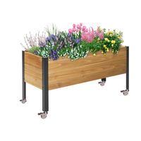 Vente en gros de jardinières rectangulaires en bois écologiques, biodégradables, naturelles, avec pieds en acier, style classique, taille personnalisable