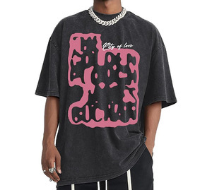 T-shirts à col rond en coton lavé à l'acide de haute qualité pour hommes T-shirts d'été sérigraphiés personnalisés coupe surdimensionnée - Product Image 1