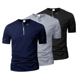Camiseta de Verano para Hombre, Color Sólido, Manga Corta, Cuello con Cierre, Transpirable, Informal, Estilo Urbano, Nueva Camiseta para Hombre - Product Image 1