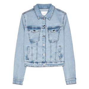 Women's Button-<b>Down</b> Long Sleeve Cropped Denim Jean Jacket with Pockets Denim Button Up Coat Oversize Denim Jacket for women - Product Image 6
