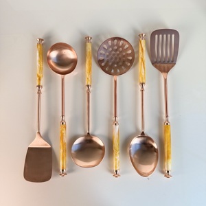 Juego de Utensilios de Cocina de Acero Inoxidable con Mango de Resina, Juego de 6 Cucharas para Servir, Utensilios de Cocina de Metal Grandes - Product Image 3
