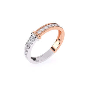 Impresionante Anillo de Dos Tonos con Diamante Redondo de 0.29 Ct Cultivado en Laboratorio, Ideal para Regalo |   En oro amarillo, blanco y rosa de 9 quilates - Product Image 1