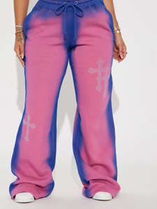 Ropa deportiva informal para mujer, Conjunto de sudadera con capucha, 100% de algodón, estilo holgado, con diamantes de imitación, lavado, cuello redondo, conjunto de manga larga - Product Image 3