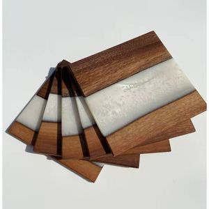 Wooden Coasters Set for Drinks <b>Large</b> Natural WOODEN & RESIN Tea Cup Coaster Table Decor with Metal Holder - Product Image 2